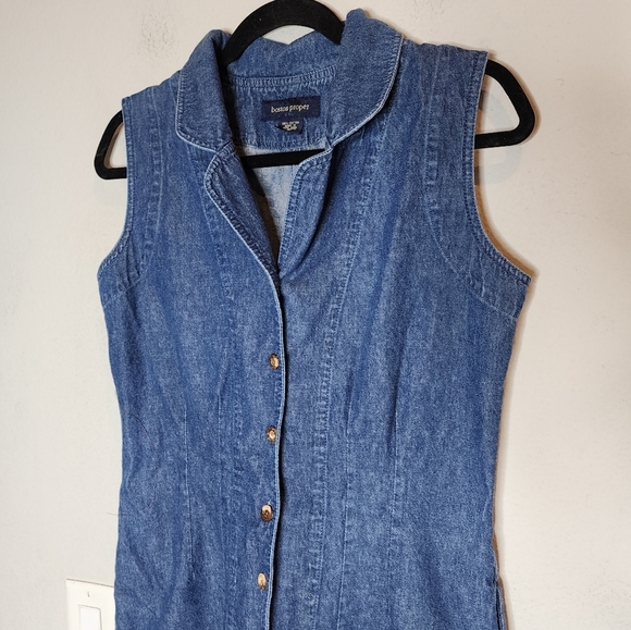Boston Proper Denim Sleeveless Collared Button Front Romper. Size 6. Pockets. - Picture 14 of 15